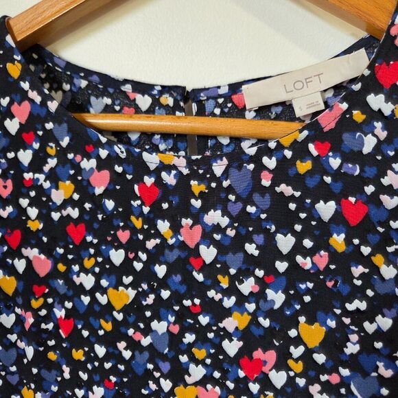 EUC LOFT HEARTS PRINT COLORFUL TOP BABYDOLL STYLE SIZE SMALL - Picture 6 of 16
